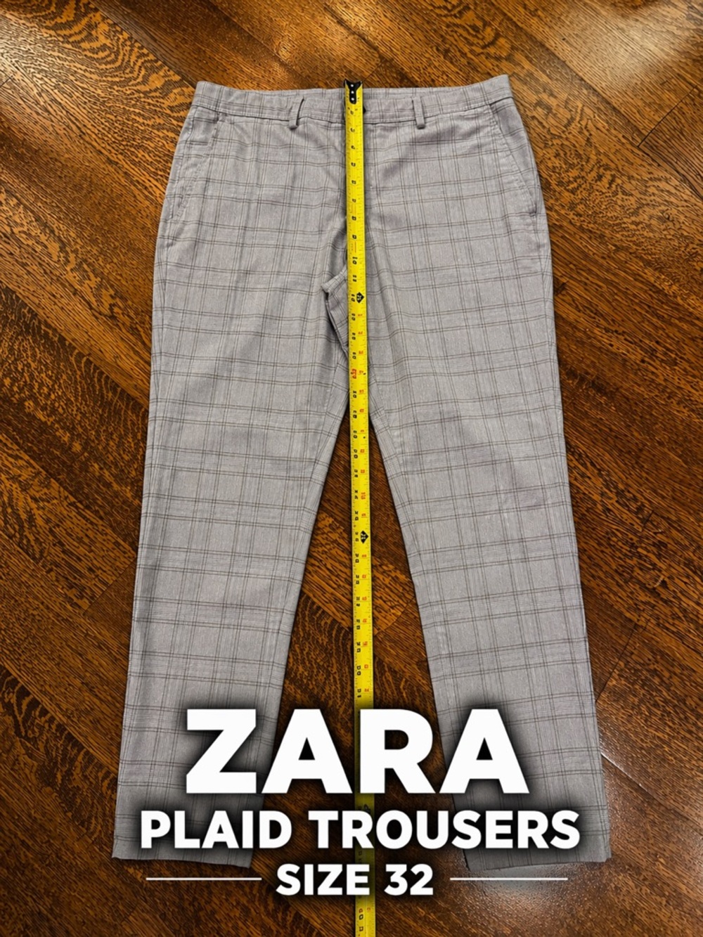 ZARA Slim Fit Gray Plaid Trousers Mens 32 Tailored Business Casual Pants